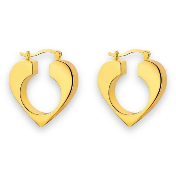 NWT  Heart Hoop Earrings 14K Gold Plated Elegant Minimalist Classic - Picture 8 of 10